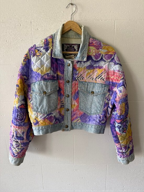 Jackets & Blazers - Vintage | 80s Pastel Quilted Light Oversized Denim Jacket | Medium